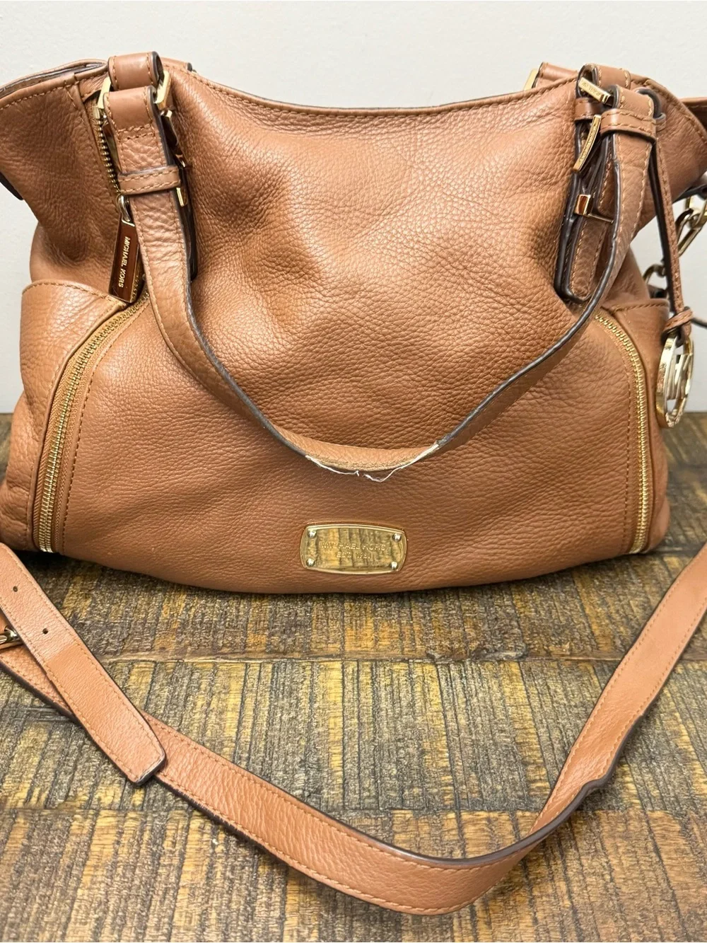 Michael Kors Tan Large Leather Shoulder Crossbody Bag purse